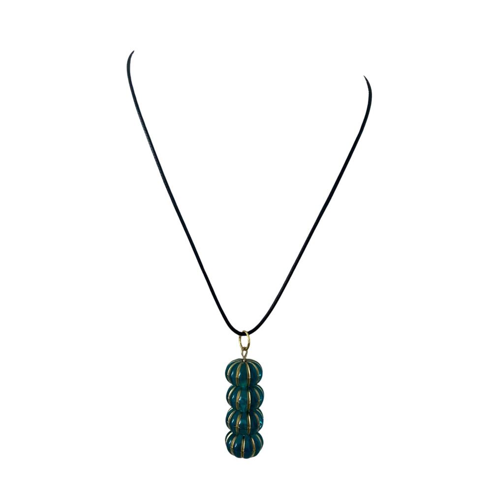 teal and striped gold globe pendant necklace